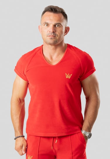Koszulka krótka reglan welur, czerwony L TRES AMIGOS