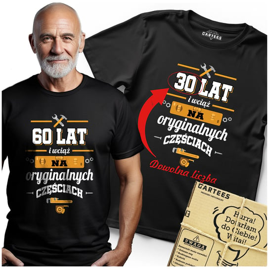 KOSZULKA MĘSKA 60 70 80 LAT NA ORYGINANYCH CZĘŚCIACH SUPER TSHIRT URODZINY Gartees