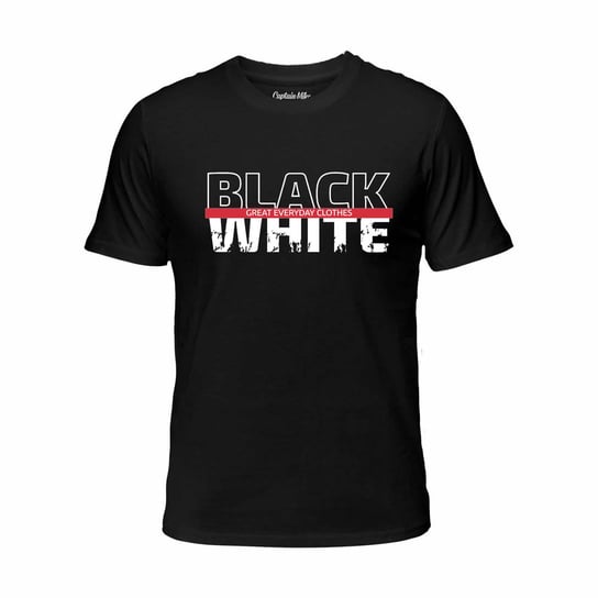 Koszulka męska bawełniana czarna z nadrukiem Black and White, T-shirt Captain Mike r.3XL Captain Mike