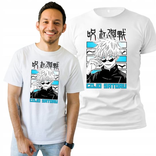 Koszulka Męska Biała Bawełniana T-shirt Na Prezent Satoru Gojo Jujutsu L Plexido