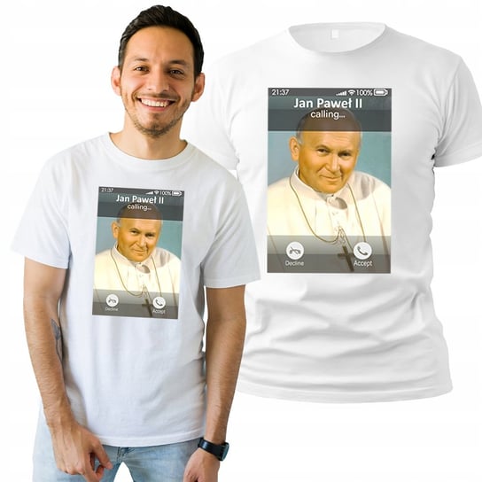 Koszulka Męska  T-shirt z Nadrukiem Religijna Papież Dzwoni L Plexido