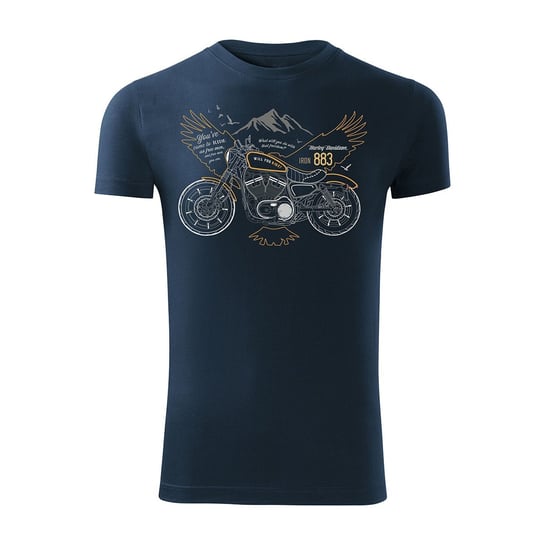Koszulka męska TOPSLANG Harley Davidson Iron 883, granatowo-żółta, slim, rozmiar XXL Topslang