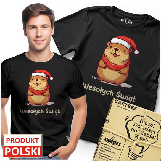 KOSZULKA MĘSKA WESOŁYCH ŚWIĄT KAPIBARA CAPY BARA STYLE NA ŚWIĘTA PREZENT Gartees