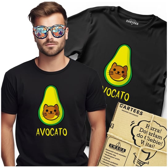 KOSZULKA MĘSKA Z NADRKIEM ŚMIESZNY TSHIRT KOT AVOCATO DLA MIŁOŚNIKÓW KOTY Gartees