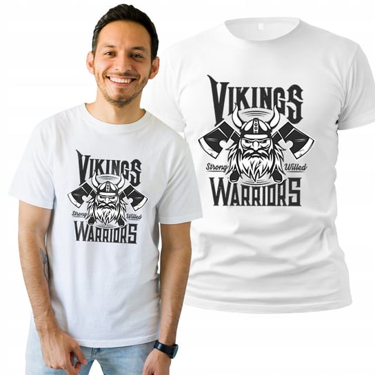 Koszulka Męska z Nadrukiem Bawełniana T-shirt Na Prezent Vikings Warriors S Plexido