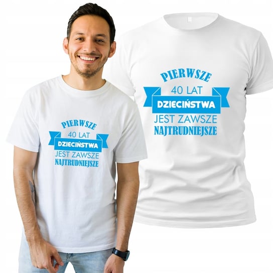 Koszulka Męska z Nadrukiem  Biały T-shirt 40 Lat Dzieciństwa XL Plexido