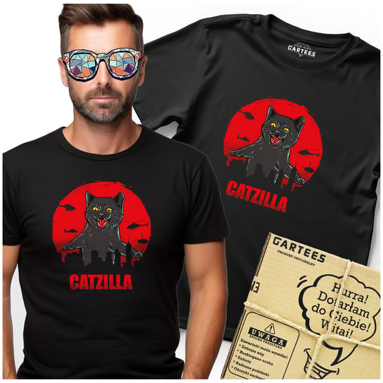 KOSZULKA MĘSKA Z NADRUKIEM CATZILLA ŚMIESZNY KOT KOCIAK IDEALNY TSHIRT KOT Gartees