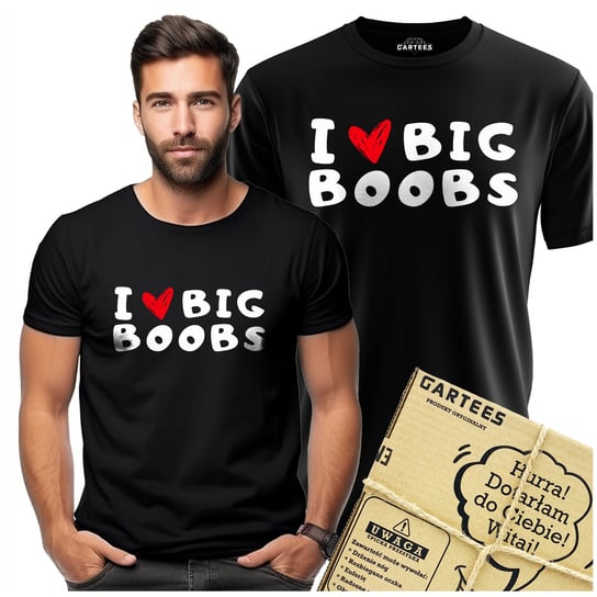 KOSZULKA MĘSKA Z NADRUKIEM I LOVE BIG BOOBS CYCKI PIERSI MODNA TREND HIT Gartees