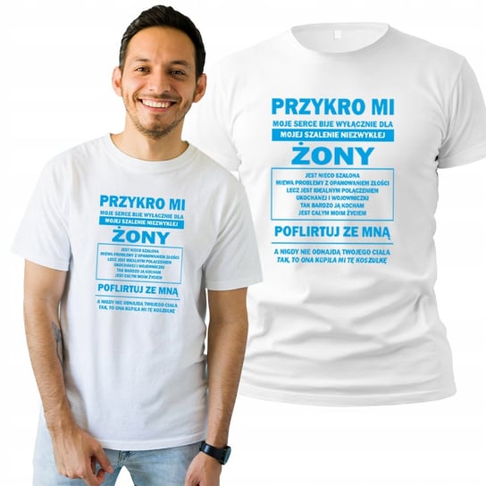 Koszulka Męska z Nadrukiem  T-shirt Biały Prezent Szalona Żona M Plexido