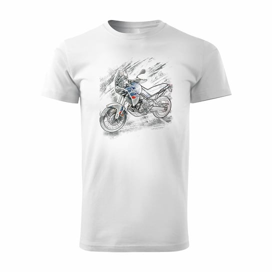 Koszulka motocyklowa z motocyklem na motor Aprilla Tuareg 660 męska biała-S Topslang