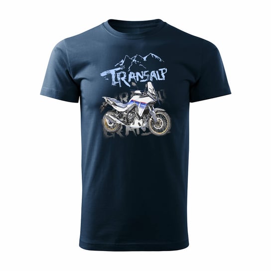 Koszulka motocyklowa z motocyklem na motor Honda Transalp 750 męska granatowa-L Topslang