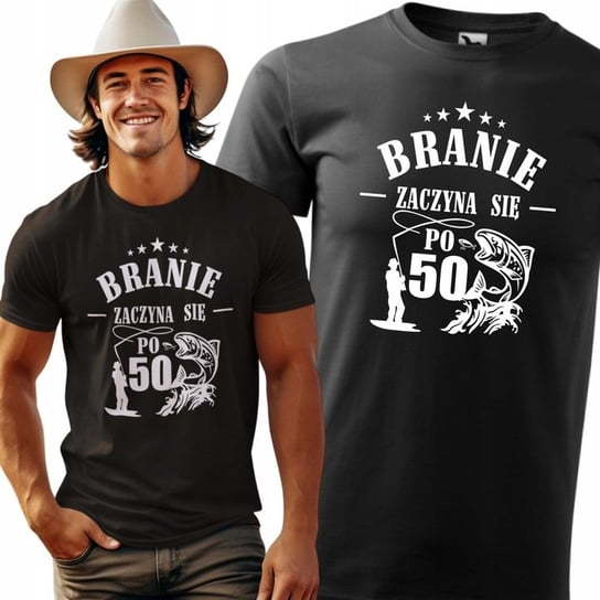 Koszulka na 50 urodziny Branie zaczyna sie po 50 Wędkarz Super prezent dla Niego męska XL/Aradena Inna marka