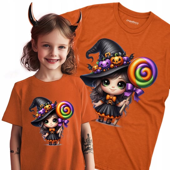 Koszulka na Halloween dla Dziecka Wiedźma z lizakiem tshirt PREZENT Meeboo