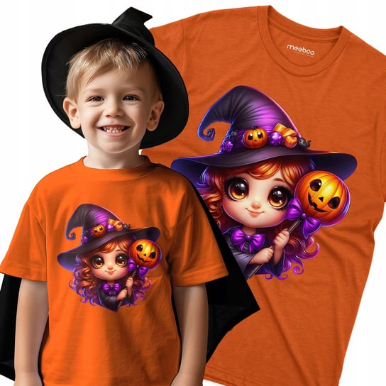 Koszulka na Halloween dla Dziecka Wiedźma z Różdżką Dyniową PREZENT Meeboo
