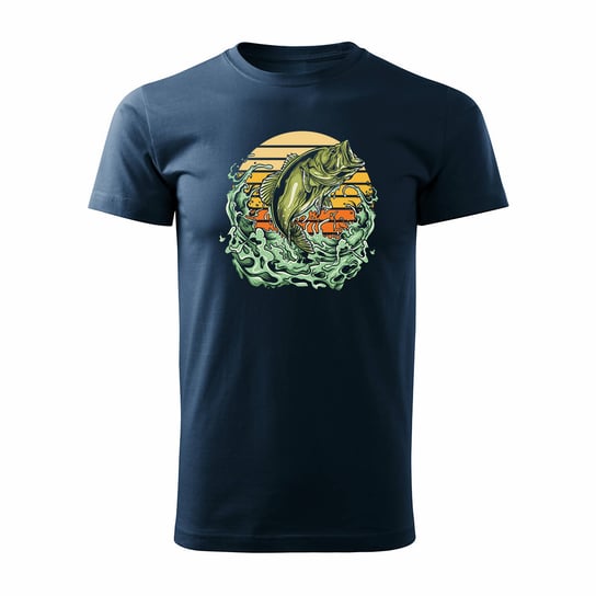 Koszulka na ryby dla wędkarza karp z karpiem wędkarska męska granatowa REGULAR-M TUCANOS