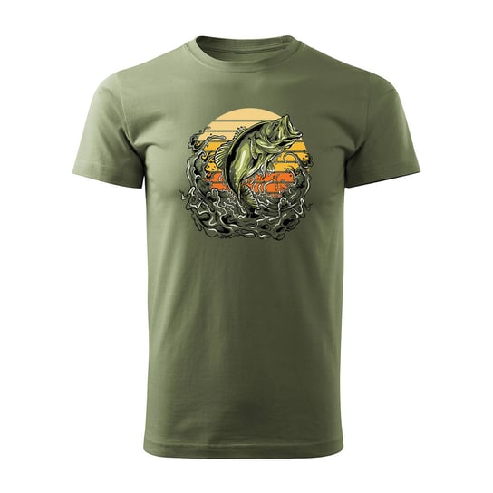 Koszulka na ryby dla wędkarza karp z karpiem wędkarska męska khaki REGULAR-L TUCANOS