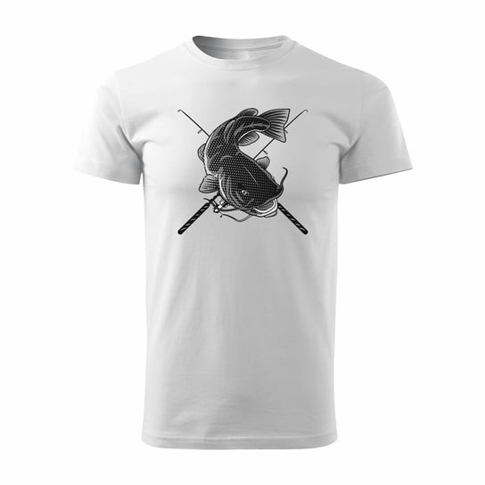 Koszulka na ryby dla wędkarza sum z sumem karp wędkarska męska biała REGULAR-XXL TUCANOS