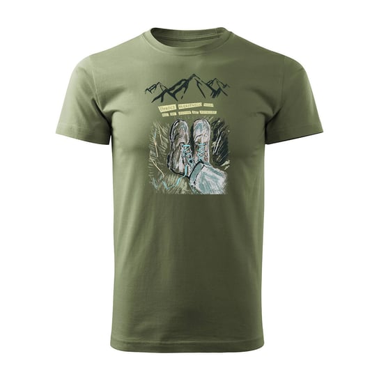 Koszulka outdoor w góry dla turysty namiot Tatry z butami buty górskie męska khaki REGULAR - L Topslang
