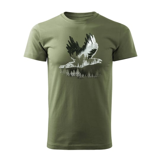 Koszulka outdoor z krukiem kruk las góry męska khaki REGULAR-M TUCANOS