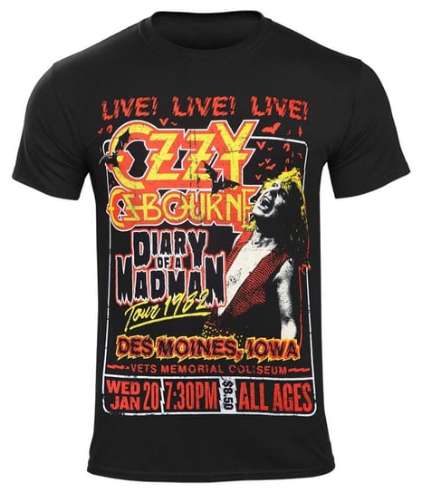 Ozzy Osbourne Diary Of A Madman Tour T-Shirt - Maglietta Uomo In Cotone, Mezza Manica, Nera, Regalo Rock