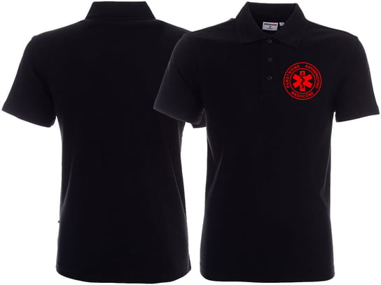 Koszulka Polo ratownicza czarna męska FUNKCYJNA - nadruk FLUO przód Inna marka