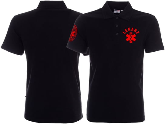 Koszulka Polo ratownicza czarna męska FUNKCYJNA - nadruk FLUO przód + rękawek Inny producent