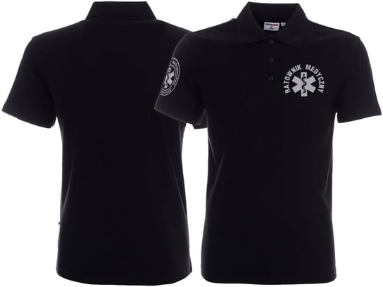 Koszulka Polo ratownicza czarna męska odblaskowa FUNKCYJNA - nadruk przód + rękawek Inna marka