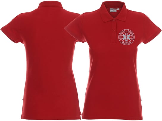 Koszulka Polo ratownicza czerwona damska odblaskowa FUNKCYJNA - nadruk przód Inny producent