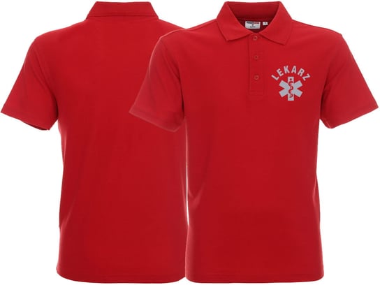 Koszulka Polo ratownicza czerwona męska odblaskowa FUNKCYJNA - nadruk przód Inna marka
