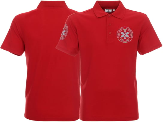 Koszulka Polo ratownicza czerwona męska odblaskowa FUNKCYJNA - nadruk przód + rękawek Inna marka