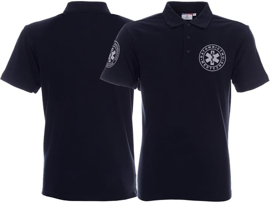 Koszulka Polo ratownicza granatowa męska odblaskowa FUNKCYJNA - nadruk przód + rękawek Inna marka