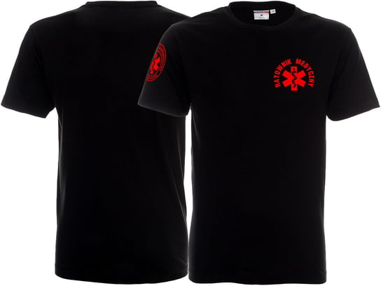 Koszulka ratownicza czarna męska FUNKCYJNA - nadruk FLUO przód + rękawek Inny producent