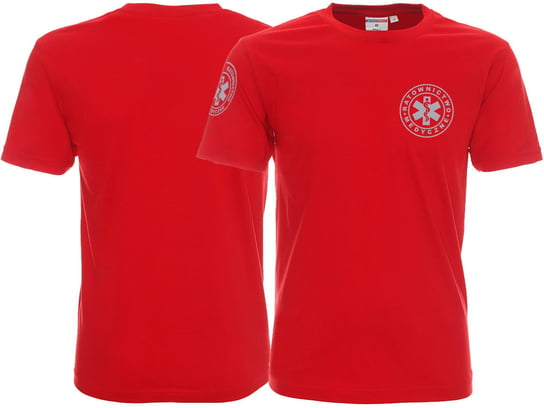 Koszulka ratownicza czerwona męska odblaskowa FUNKCYJNA - nadruk przód + rękawek Inny producent