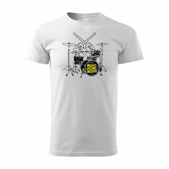 Koszulka rock dla perkusisty z perkusją perkusja męska biała REGULAR-L TUCANOS