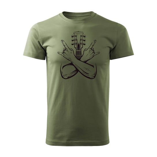 Koszulka rock z gitarą elektryczną gitara rockowa dla gitarzysty khaki REGULAR-XL TUCANOS