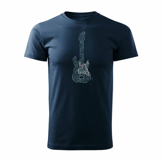 Koszulka rock z gitarą elektryczną gitara rockowa dla gitarzysty męska granatowa REGULAR-L TUCANOS