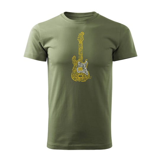 Koszulka rock z gitarą elektryczną gitara rockowa dla gitarzysty męska khaki REGULAR-XL TUCANOS