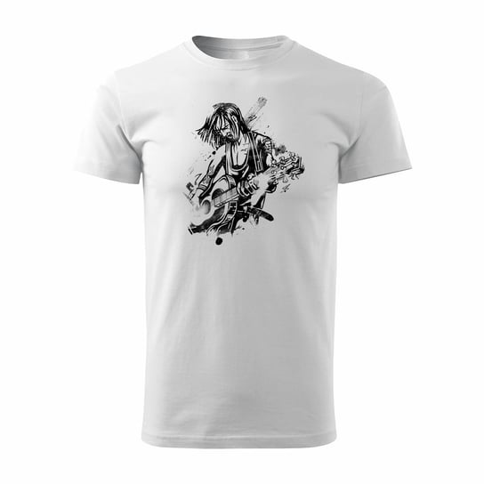 Koszulka rock z gitarą elektryczną gitara rockowa dla gitarzysty z gitarzystą męska biała REGULAR-M TUCANOS