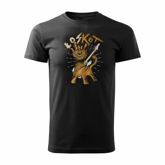 Koszulka rockowa z kotem rock dla gitarzysty z gitarą gitara męska czarna REGULAR-L TUCANOS