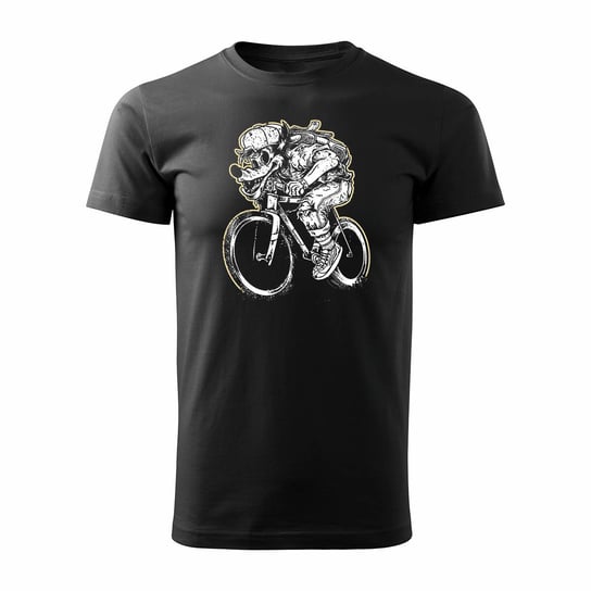 Koszulka rowerowa wilk rower z wilkiem na rowerze męska czarna REGULAR-XL TUCANOS