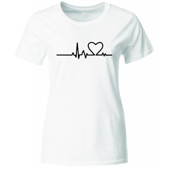 Koszulka Serce Linia Życia EKG. Modny t-shirt damski, biały, roz. L GiTees