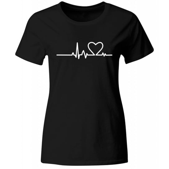 Koszulka Serce Linia Życia EKG. Modny t-shirt damski, czarny, roz. L GiTees