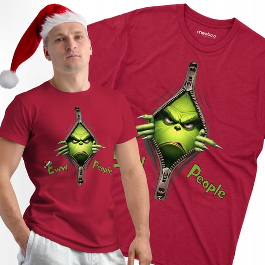 Koszulka Świąteczna Męska Just waiting for Christmas z Domekiem i Bałwanem Meeboo