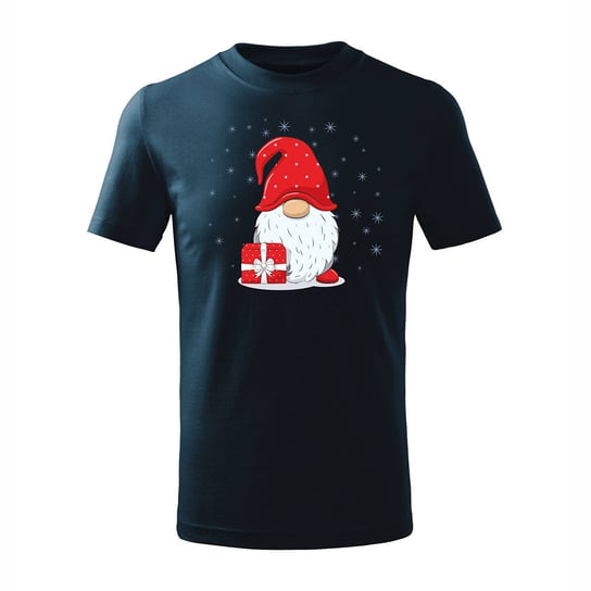 Koszulka świąteczna na święta z krasnalem krasnal dziecięca granatowa-110 cm/4 lata TUCANOS