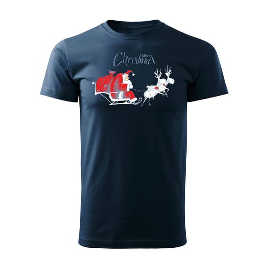 Koszulka świąteczna na święta z Mikołajem Mikołaj męska granatowa-L TUCANOS