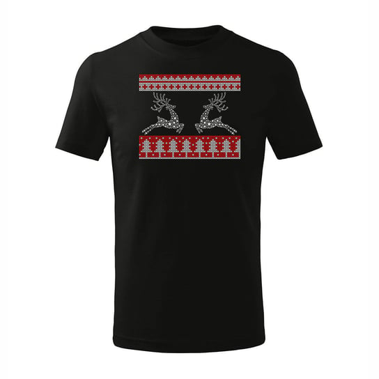 Koszulka świąteczna na święta z reniferami renifer dziecięca czarna-122 cm/6 lat TUCANOS