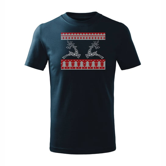 Koszulka świąteczna na święta z reniferami renifer dziecięca granatowa-158 cm/12 lat TUCANOS