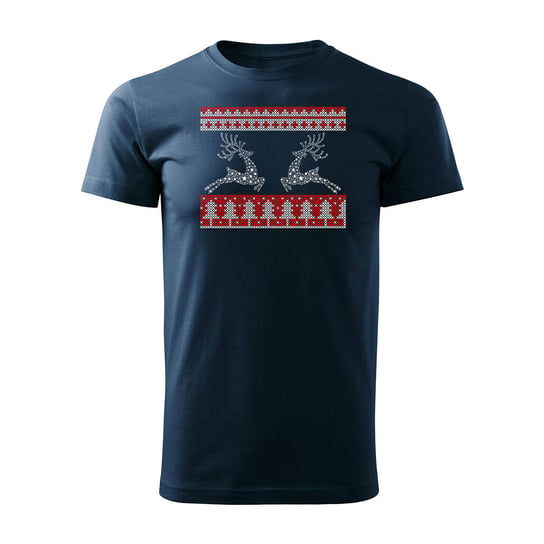Koszulka świąteczna na święta z reniferami renifer męska granatowa-L TUCANOS
