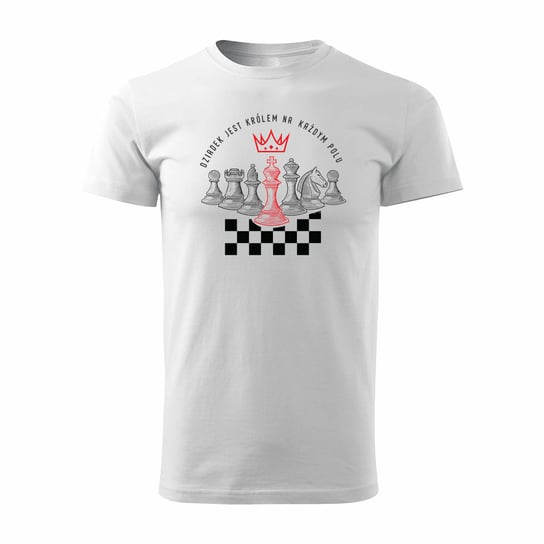Koszulka szachy z szachami dla dziadka na dzień dziadka męska biała REGULAR-XXL TUCANOS