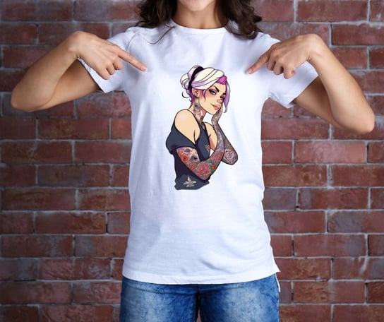 Koszulka T-Shirt Lady Ink rozmiar L z nadrukiem nadruk kobieta tattoo tatuaż Inna marka